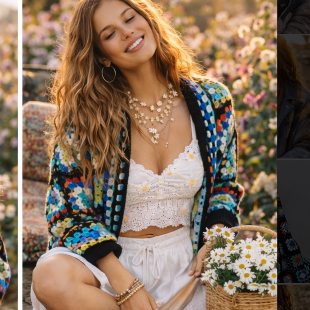 🆕 POL One Size Black Multicolor
Crochet Cardigan Duster